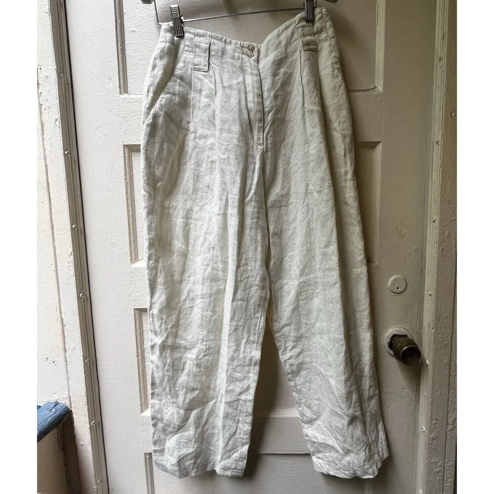 Vintage ILGWU Linen Pants Wide Leg 8 Cream Wide Leg Coastal Casual Office Summer